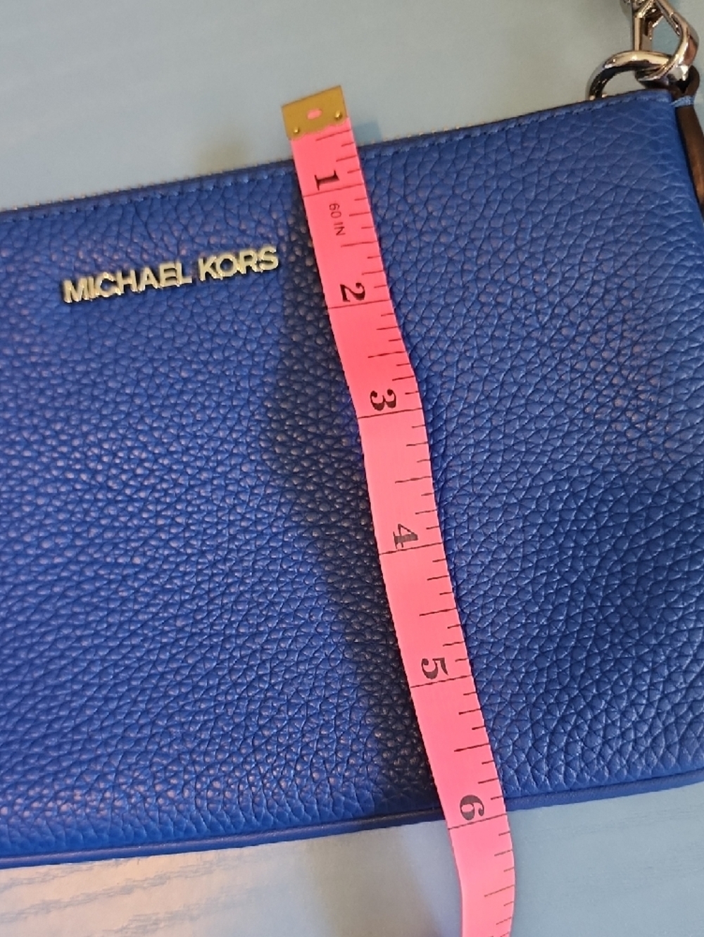 Michael Kors Cobalt Blue Pebbled Leather Wristlet with Strap New 9×6 - Picture 9 of 9